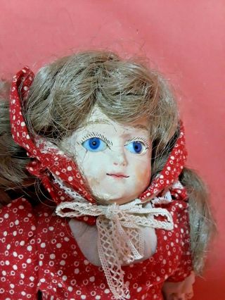 Antique Papier Mache 13 " Doll W/glass Eyes