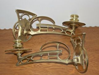 Secessionist Art Nouveau Antique Brass Candle Sconces