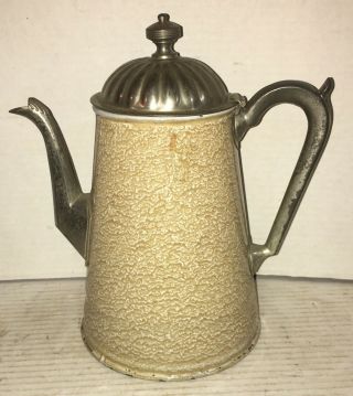 Antique Pewter Enamelware Graniteware Coffee/tea Pot