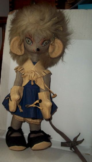 Vintage Felt Painted Face Cloth Mouse Armadillo Handmade Folk Lenci Like Doll