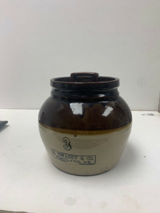 Antique E.  Swasey And Co.  2 Tone Stoneware Jar Portland Maine