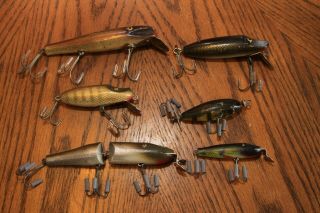 Vintage Wooden Plastic Fishing Lures - Creek Chub Pikie Injured Minnow Paw Paw