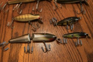 Vintage Wooden Plastic Fishing Lures - Creek Chub Pikie Injured Minnow Paw Paw 3