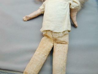 Antique Paper Papier Mache Glass Eye Doll Straw Stuffed Cloth Body 5