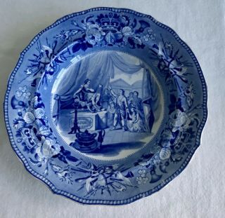Antique Pottery Pearlware Blue Transfer soup plate British History c1820 2