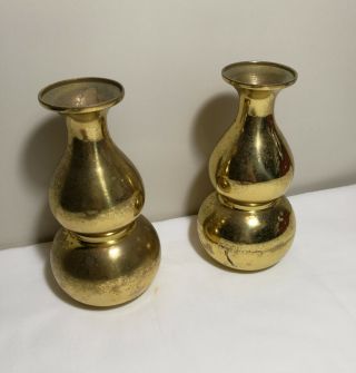 A Vintage Chinese Solid Brass Feng Shui Gourd Vases H16cm