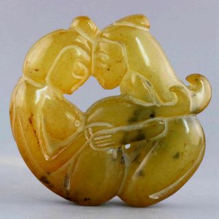 Collect China Old Jade Hand - Carved Man And Wife Unique Interesting Little Statue