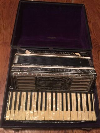 Antique Hohner Lucky Accordion With Case