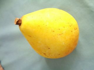 Antique Stone Fruit Pear Hand Carved & Painted Carrara Marble Italy Wood Stem 2
