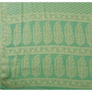 Tcw Vintage Saree 100 Pure Silk Green Woven Craft 5 Yd Decor Fabric Sari 3