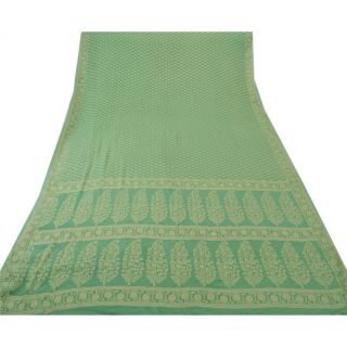 Tcw Vintage Saree 100 Pure Silk Green Woven Craft 5 Yd Decor Fabric Sari 4
