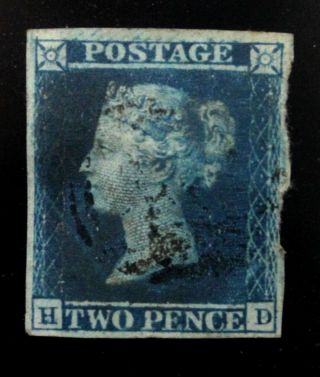 Antique 1840s Qv 2d Penny Blue 