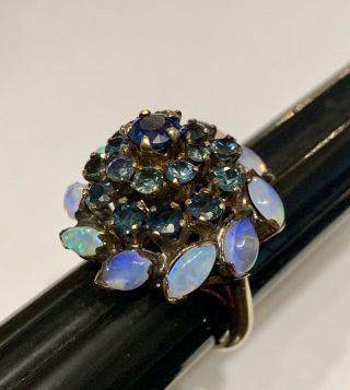 Antique 18K Gold 2.  0 TCW Natural Sapphires & Opal Harem Ring 2
