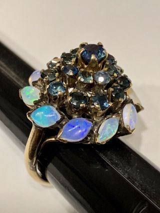 Antique 18K Gold 2.  0 TCW Natural Sapphires & Opal Harem Ring 3