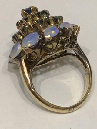 Antique 18K Gold 2.  0 TCW Natural Sapphires & Opal Harem Ring 7