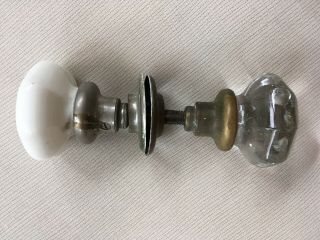 Antique Vintage Octagonal Glass Door Knob Doorknob Set Milk Glass Crystal Brass