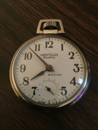 Vintage Westclox Scotty - Shock Resistant - U.  S.  A.  Pocket Watch Running