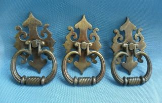 3 Large Antique Brass Gothic Door Knocker Style Drawer Pulls