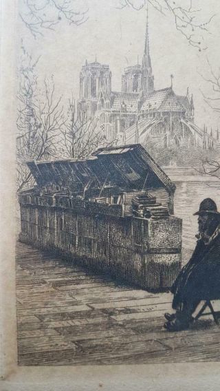 19thc Antique French Signed Drypoint Etching - Paris Notre Dame By Adolphe Yvon