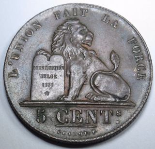 Belgium 1850 5 Centimes Au,  Five Cent Coin Antique Currency Money
