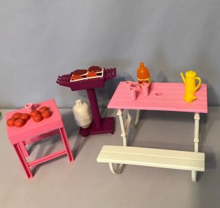 Barbie Doll Vintage Picnic Table Bbq Grill Food Meat Accessories