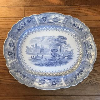Huge Antique 1830s Blue Staffordshire Transferware G & H Canova Serving Platter