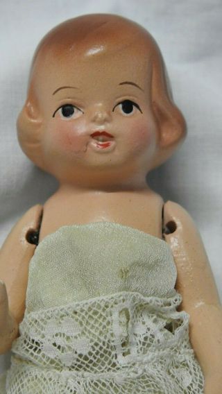Vintage “shackman” Doll Painted Bisque Porcelain Japan Jointed Molded Hair 4 ¾ "