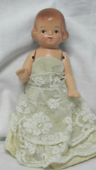 VINTAGE “SHACKMAN” DOLL PAINTED BISQUE PORCELAIN JAPAN JOINTED MOLDED HAIR 4 ¾ 