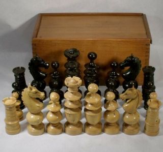 Antique C1890 French Regence Wood Chess Set Tournament Size 4 " Kings,  Quality.