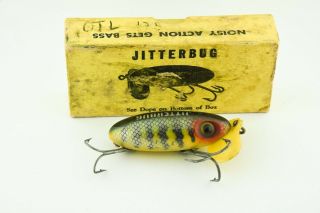 Vintage Fred Arbogast Wwii Jitterbug Lure Perch Yellow Plastic Lip Je2