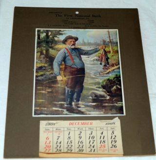 Antique Calendar Lehighton Pa 1908 First National Bank Fishing Print :