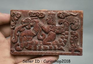 3.  6 " Antique Chinese Han Dynasty Old Jade Hand - Carved Human Ride Dragon " Bi "