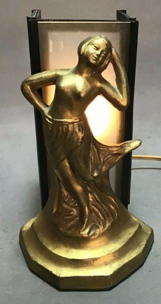 Ca1930 Antique Art Deco Era Nude Lady Statue Figural Silhouette Old Boudoir Lamp