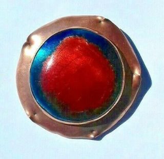 Antique Enamel On Copper Arts And Crafts Brooch