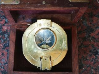 Vintage Stanley Natural Shine Brass Nautical Compass In Wooden Case