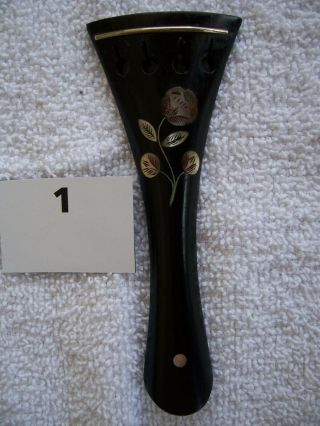 Antique Mother Of Pearl Inlaid Ebony 4/4 Violin Tailpiece