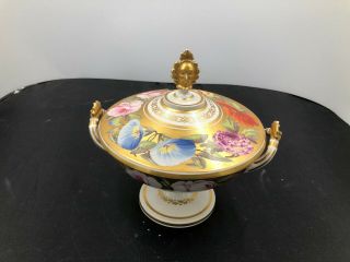 Antique Derby Porcelain Floral Footed Pot With Lid Pre - Owned