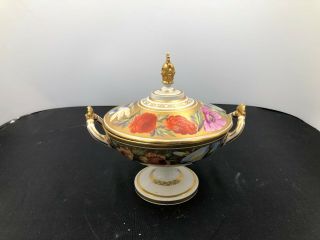 Antique Derby Porcelain Footed Pot With Lid Pre - Owned