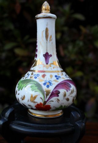 Antique 1806 - 1825 Derby Porcelain Hand Painted Perfume Bottle Early Red Mark Lid