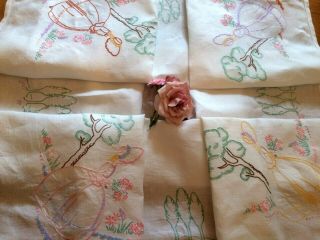 Vintage Linen Large Hand Embroidered Tablecloth Pretty Crinoline Ladies