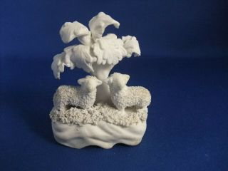 Antique 19thc Pre Parian Biscuit Miniature Figure - Two Lambs C1835 - Ex D.  Rice