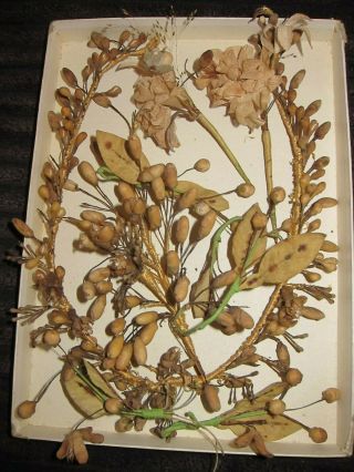 C.  1880 Antique French Waxed Blossom Corsages & Odds