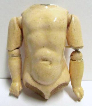Antique Jointed Composition & Wood Bisque Head Doll Body Torso For French Doll