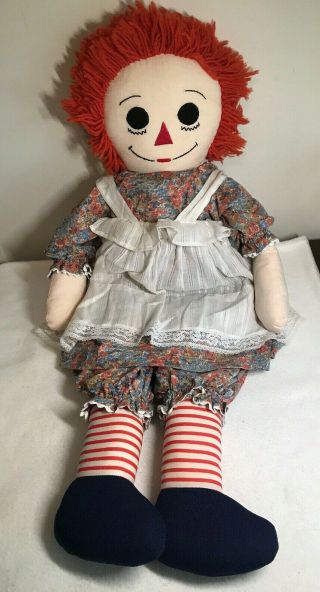 Raggedy Ann Doll Large 36 " Handmade Vintage W/ Embroidered Face Very
