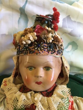Vintage 22” Polish Doll Folk Art Traditional Dress Composite Face