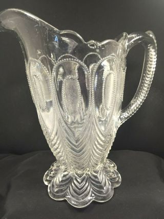 Antique Early American Pattern Glass " Peacock Feather " (georgia) Pitcher,  1908