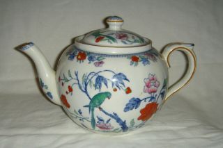 Lovely Antique Booths Silicon China Green Parrot Pattern Large Globular Teapot