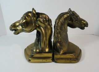 2 Vintage Antique Heavy Cast Brass / Bronze 6 " Horse Head Bookends