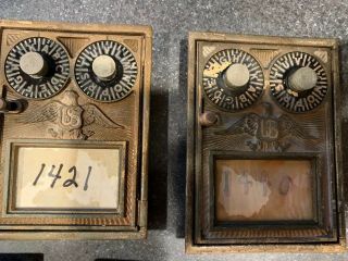 5 ANTIQUE BRASS U.  S.  POST OFFICE MAILBOX CABINET FRONT DOORS EAGLE US 3