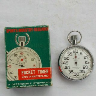 Vintage Wind Up Pocket Stop Watch Timer Horsemens 7 Jewels Swiss & Box Helbros